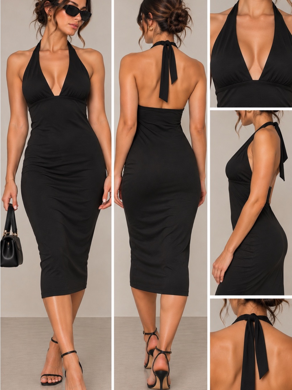 No Boundaries Black One-Shoulder Halter Midi Dress